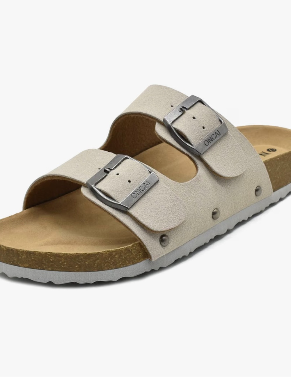 Womenโs Two-Strap Buckle Sandals in Beige